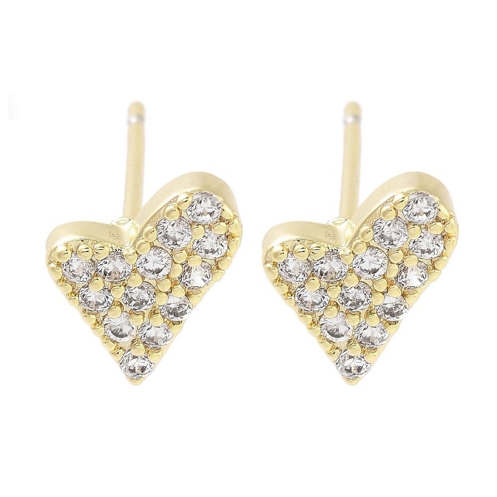 18k Gold Plated Cubic Zirconia Heart Stud Earrings